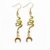 Gothic Gold Color Spirit Snake Crescent Moon Pendant Dangle Earrings for Women Hallowmas Party Witch Jewelry Accessories Gifts