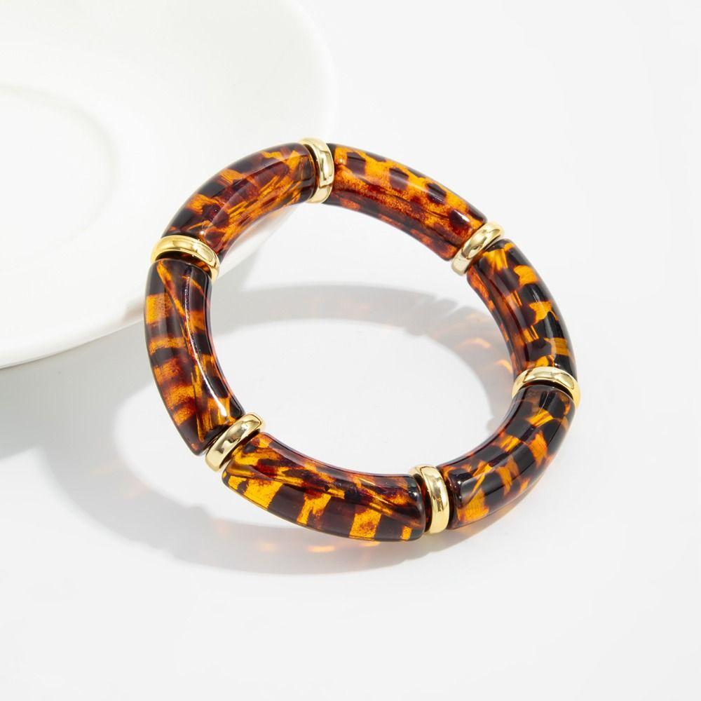 Fashion Acrylic Acrylic Bracelets Leopard Print Splicing Bamboo Boho Bracelets Wristband Hand Ring Curved Tube Bangle Girls