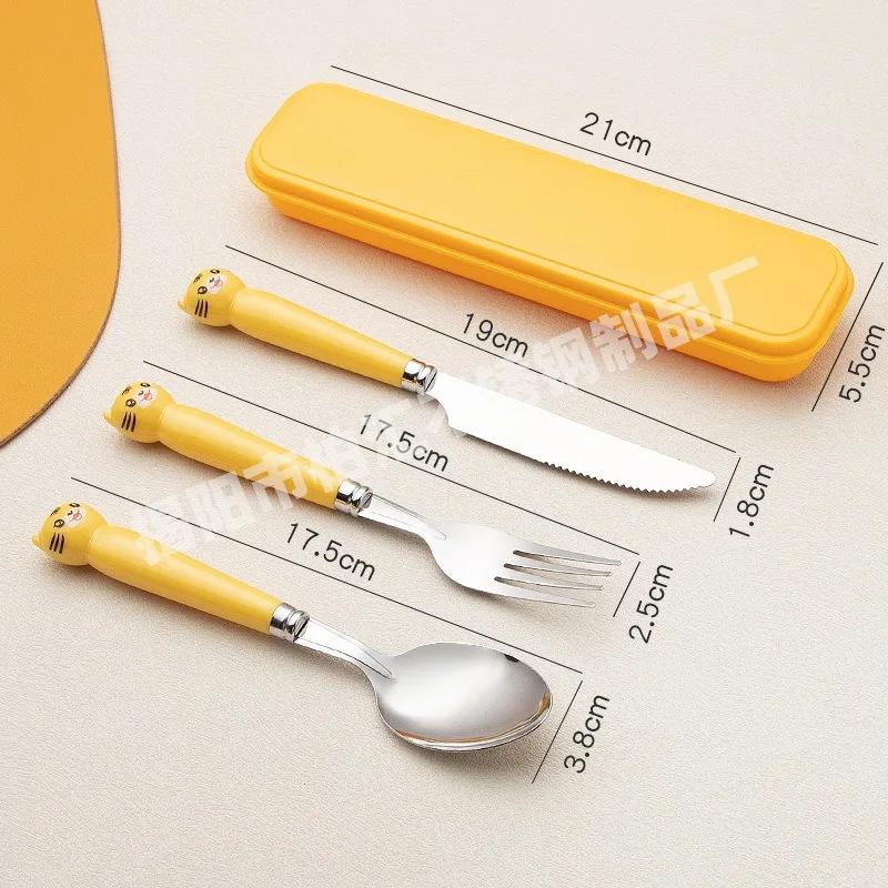 Creative Cartoon Stainless Steel Fork Spoon Chopsticks Three Piece Set Cute Student Spoon Chopsticks Portable Tableware Set For