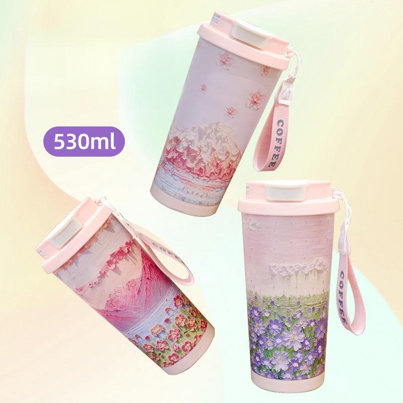 Flowers Garden Travel Coffee Tumblers Ceramic Inner Liner Tumbler Stainless Steel Cup with Lid & Straw Coffee Mug Holiday Gifts