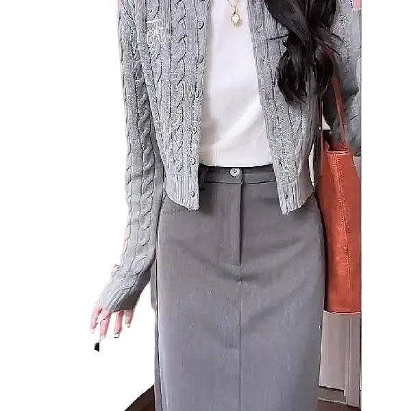 Women's College Style Spring 2026 Knit Cardigan, Jacket & Skirt Three-Piece Set