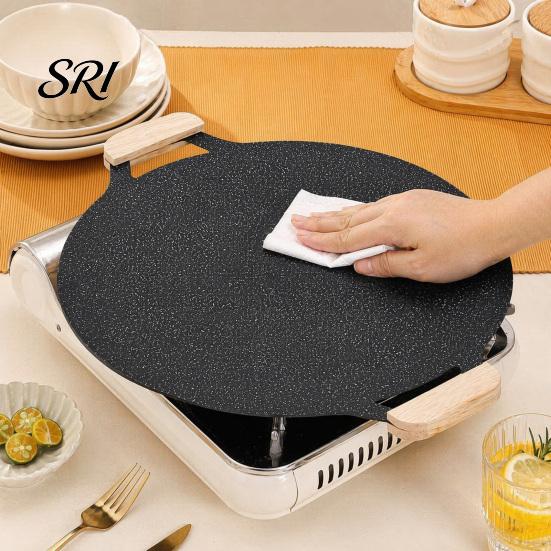 Family Size Outdoor Cooking Pan Electric Smokeless Grill, Nonstick Griddle, Korean BBQ Meat Roaster Cassette Stove Compatible with Handle, Round