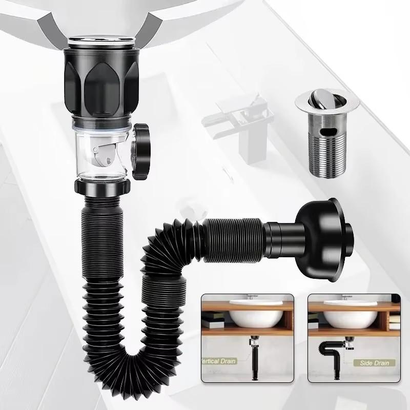 Stainless Steel Universal Drain Pipe Wash Basin Drain Pipe Kitchen Toilet Deodorant and Leak-proof Accessories Complete Set