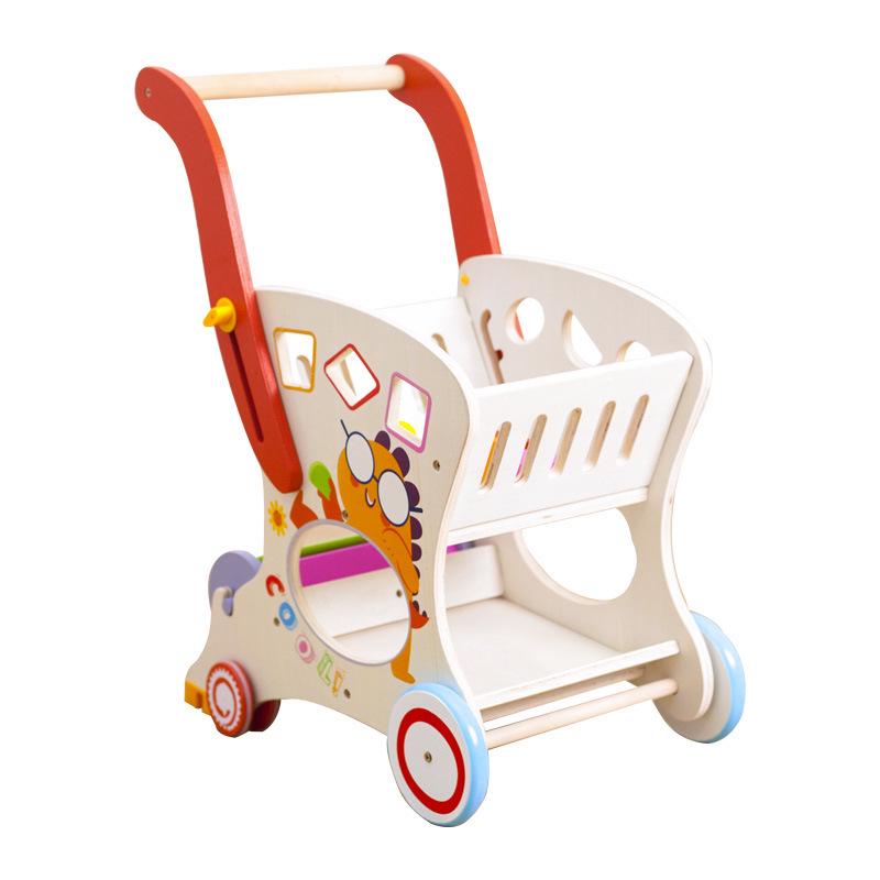 Multifunctional Wooden Baby Push Walker with Tool Basket and Anti-Bowlegs Design