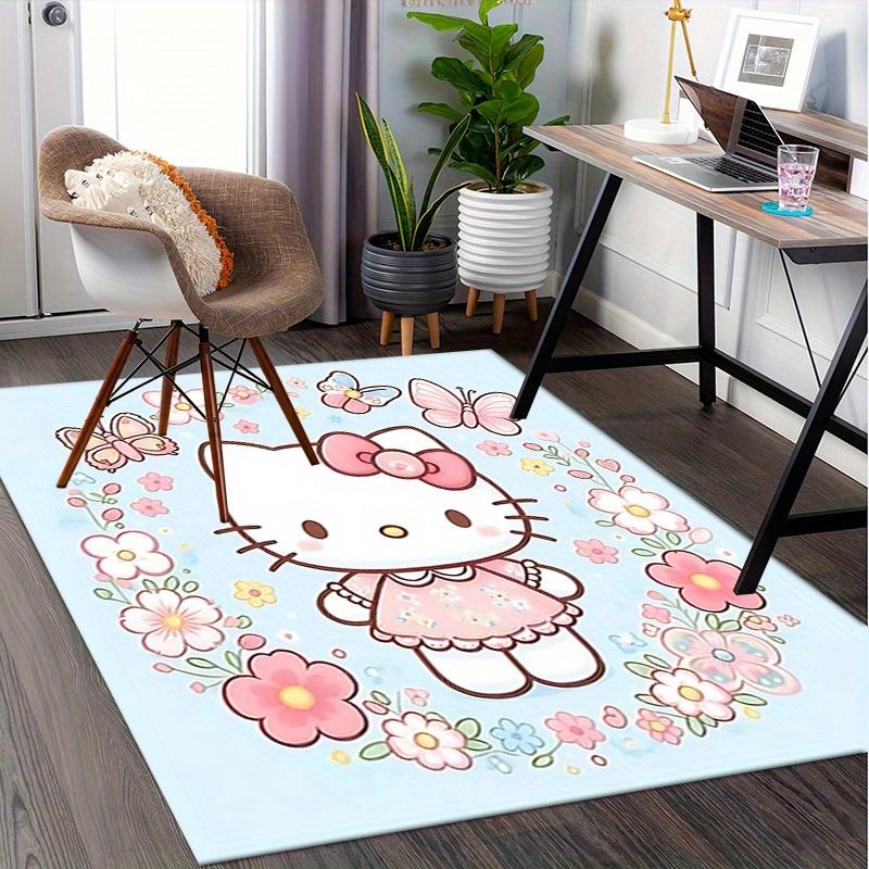 Office Rug Hello Kitty, Floral Anti-Slip Rug, Machine Washable for Living Room, Bedroom, Office, Multiple Sizes, Bedroom Mat, Decorative Mat, Durable