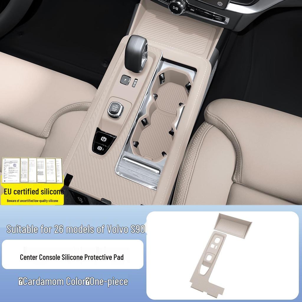 Volvo S90 2026 Center Console Silicone Mat with Wireless Charging and Cup Holder - Interior Upgrade.