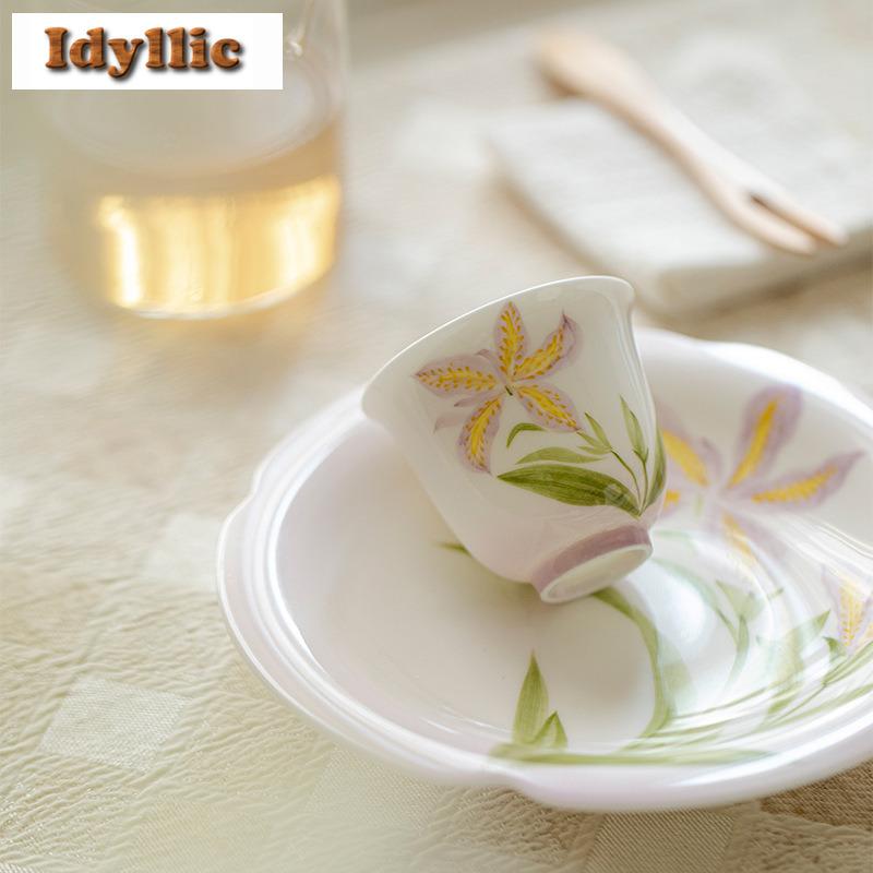 2pc/lot Hand-painted Purple Smoke Iris Jade Mud Teacup Boutique Tea Bowl Mug Tea-tasting Smelling Cup Jianzhan Master Cups 55ml