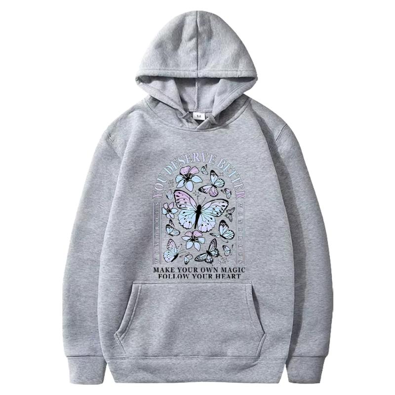 YOU DESERVE BETTFR Graphic Printed Hooded Women Aesthetic Trendy Hoodies Casual Loose Sweatshirt Harajuku Unisex Streetwear