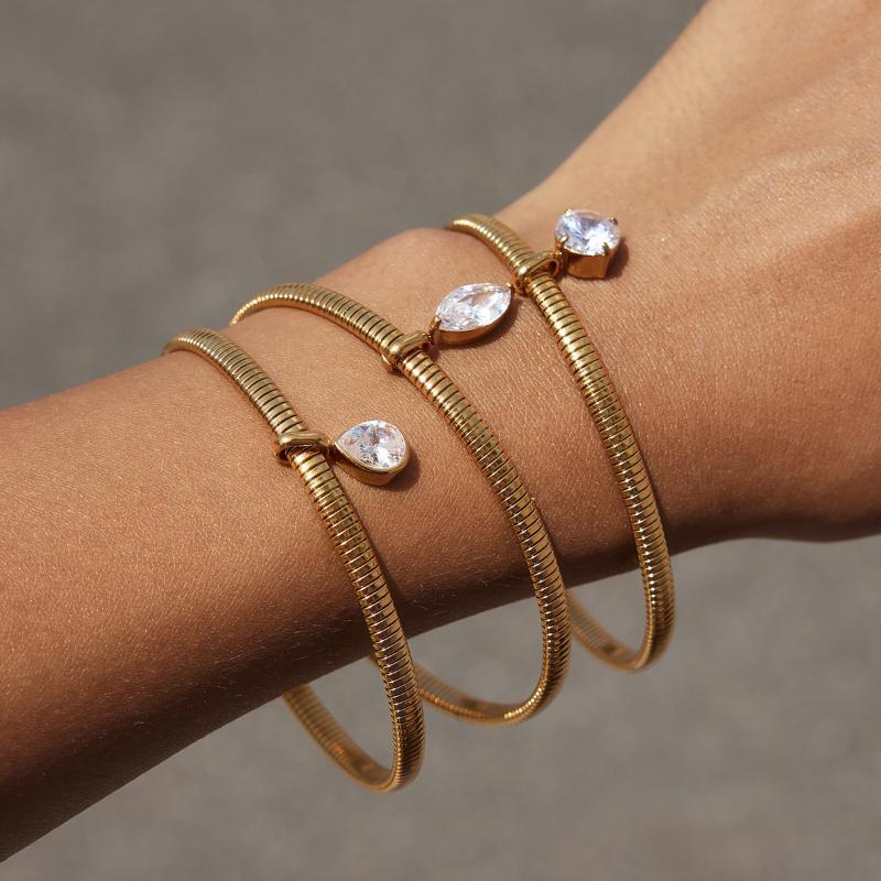 Stackable Punk Geometric Zircon Pendant Bracelet for Women Gold PVD Plated Stainless Steel for Layered Jewelry Look