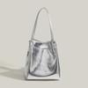 2025 Spring/Summer Women's Silver Leather Lunch Handbag – Small Square & Vegetable Basket Design