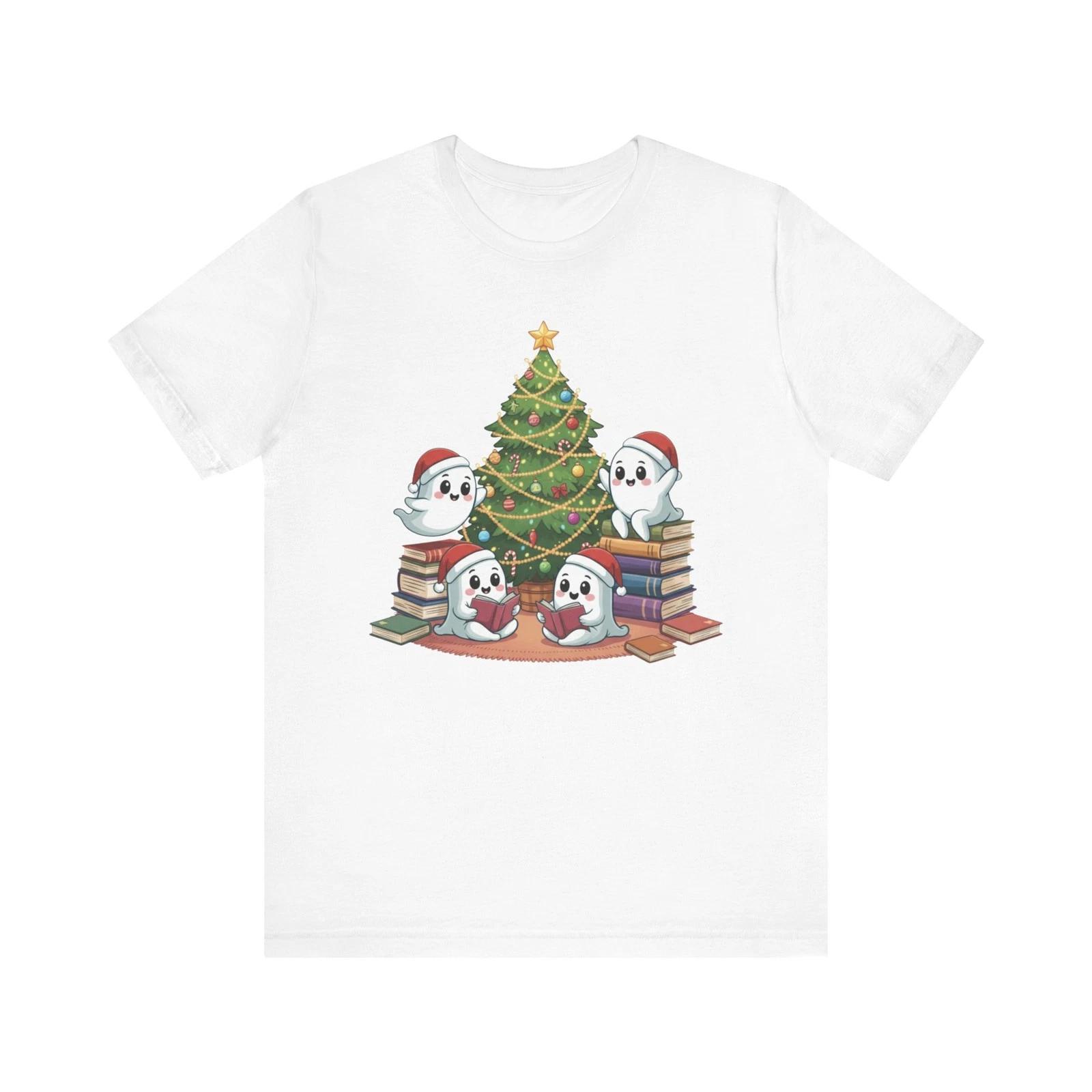 Ghostly Christmas, Cute Ghosts with Books Design, Fireplace Reading Shirt, Cozy L