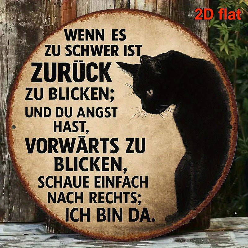 D Flat pc German Text German Cat Black Cat Silhouette Vintage German Saying Plaque Inch Round German Language Wall Deco