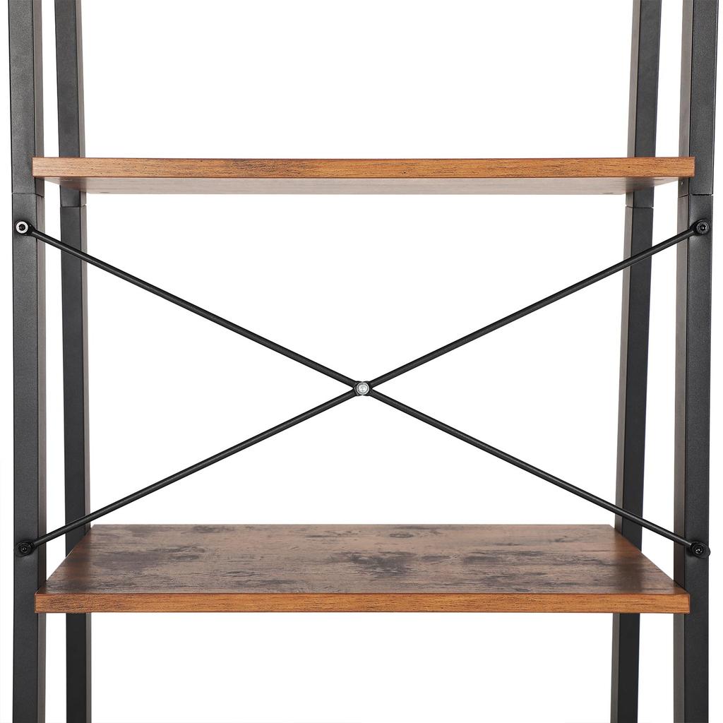 VASAGLE Ladder Shelf, Bookshelf, 4-Tier Industrial Storage Rack for Living Room, Bedroom, Kitchen, Rustic Brown and Black