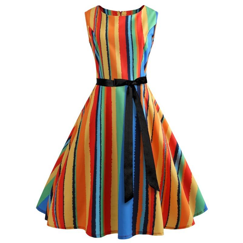 

Источник: Ретро цветной полосатый принт элемент шнуровка на талии юбка-свинг XXL