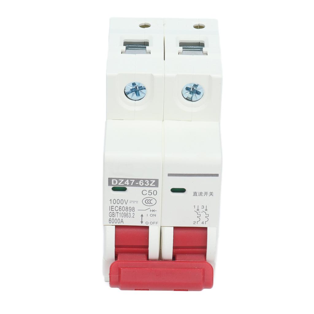 DC Miniature Circuit Breaker 2P Solar PV System Isolator DIN Rail Mount 1000V 50A DZ47‑63Z C50