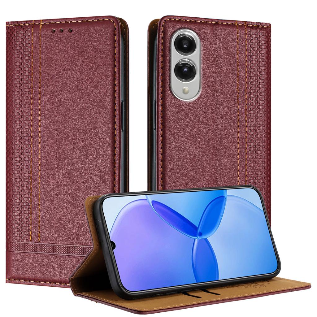 For Samsung Galaxy S25 Edge Case L-Shaped Grid Pattern Leather Stand Phone Cover with Card Slots