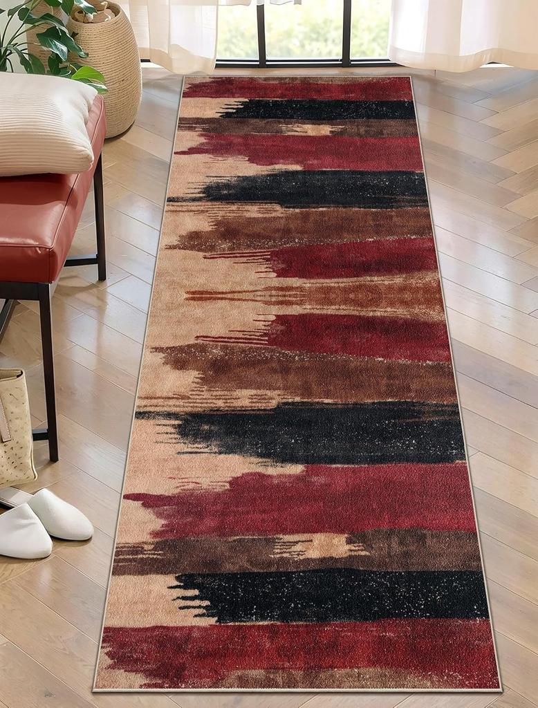 Modern Abstract Runner Rug Blue Grey Oil Paint Texture Floor Mat Artistic Washable Long Carpet for Hallway Kitchen Bedroom Decor