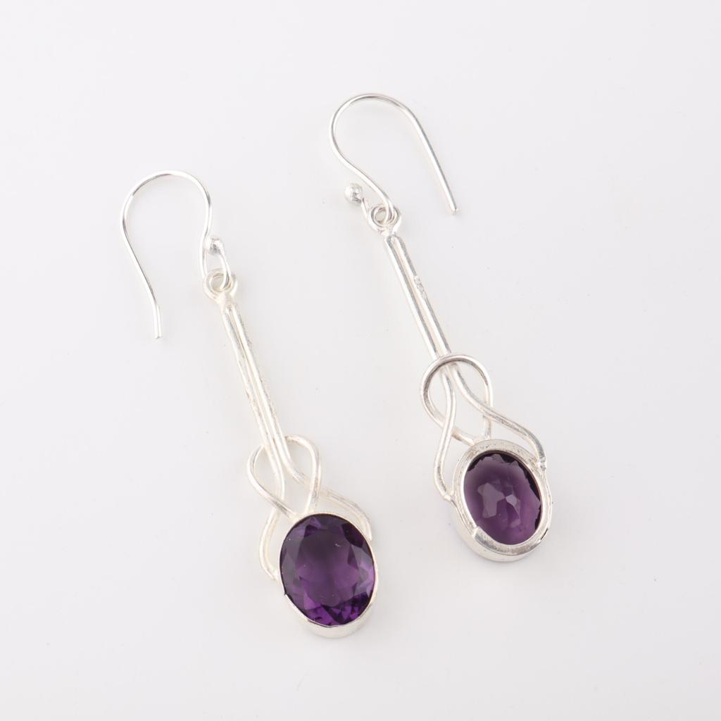 Amethyst Gemstone 925 Sterling Silver Jewelry Handmade Drop/Dangle Earrings1.76" EE-171-7