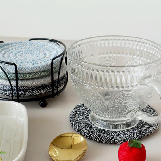 Anti-deformed Woven Tea Coaster Non-slip Cotton Line Table Coffee Woven Cup Pad Kitchen