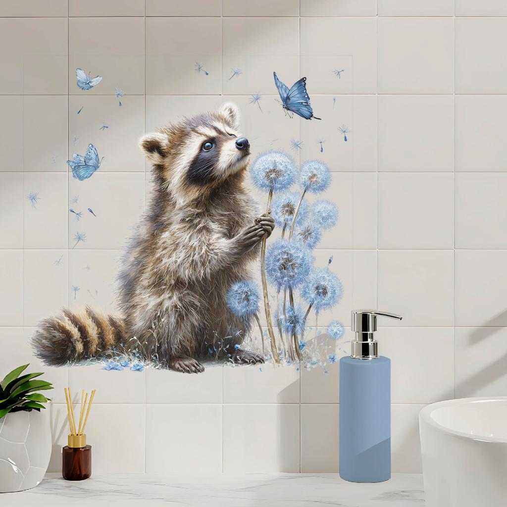Cute Cartoon Raccoon Butterfly Home Decor Wall Stickers For Children's Rooms, Living Rooms, Bathrooms