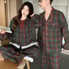 Korean-Style Christmas Plaid Couple Pajamas with Peter Pan Collar