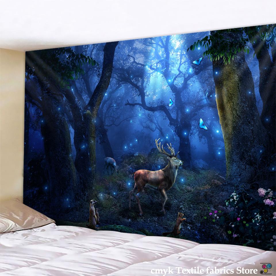 Arazzo da parete con motivo foresta natura, arazzo psichedelico con alberi, arazzo in tessuto, decorazione per la casa, copritavolo in poliestere, arazzo con onde al tramonto