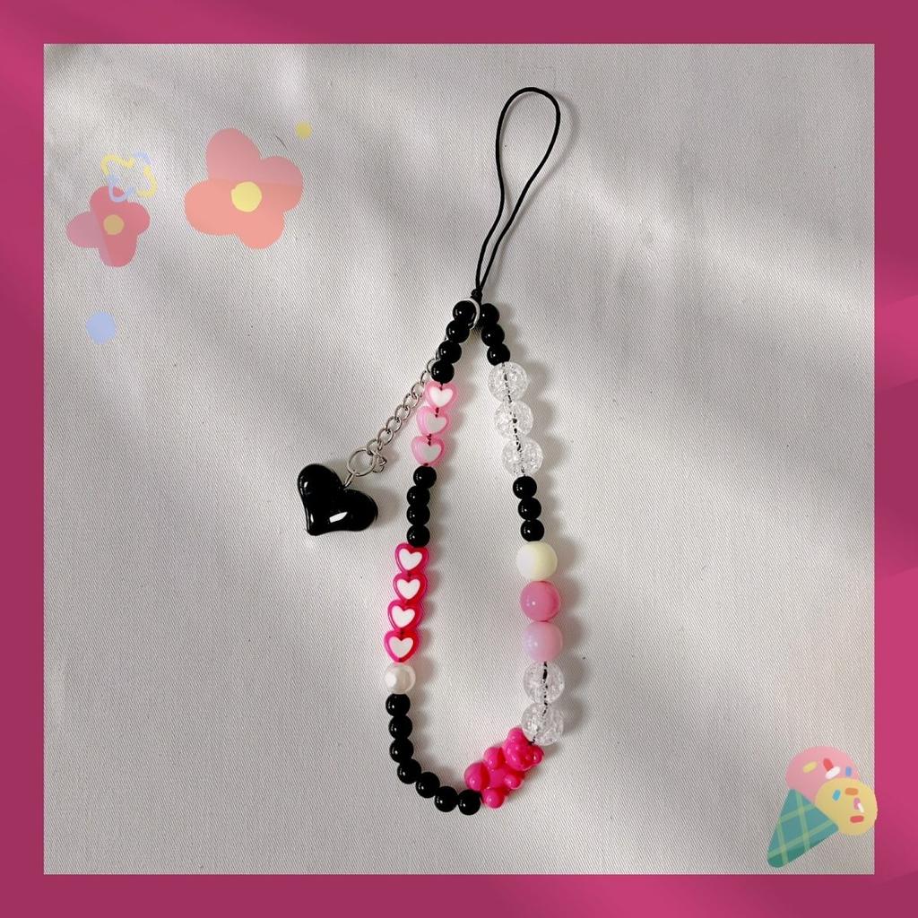 Telefon Anti-Verlust-Lanyard Schlüssel Kurzer Handgelenk-Anhänger Bunter Macaron-Anhänger mit runder Perle Damen-Handkette Handy-Lanyard