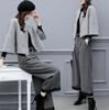 Completo Due Pezzi da Donna Autunno Inverno Taglie Forti Giacca Corta di Lana Pantaloni a Gamba Larga Tuta Moda Casual
