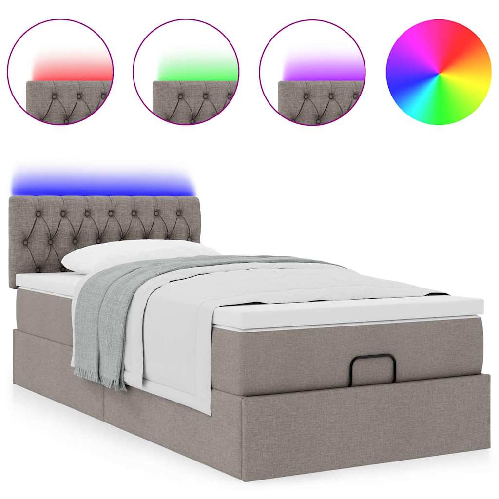 Ottoman Bed with Mattress & LEDs Taupe 80x200 Cm Fabric
