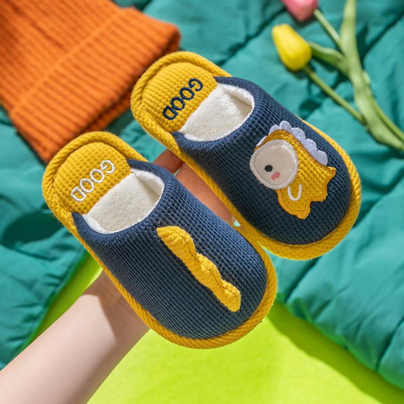 Dinosaur Childrens Cotton Slippers With Plush Interior For Indoor Warmth And Comfort