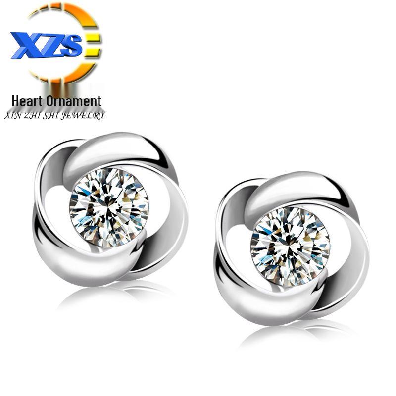 Korean Style Rhinestone Love Stud Earrings for Women - Fashionable and Versatile