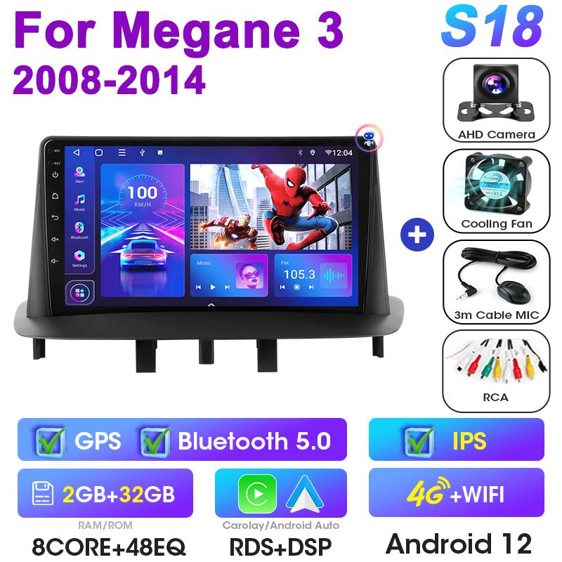 2 Din Android 12 Car Radio Multimedia Video Player For Renault Megane 3 Fluence 2008 - 2014 GPS 4G Carplay Auto Stereo RDS DVD