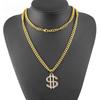 Gold Plated Crystal Dollar Sign $ Pendants Necklaces with Long Twist Chain Statement Hip Hop Party Jewerly for Women Men