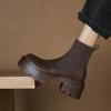 Krazing Pot Microfiber Autumn Winter Shoes Thick High Heels Thick Bottom Size 43 Motorcycle Boots Stretch Knitwear Ankle Boots