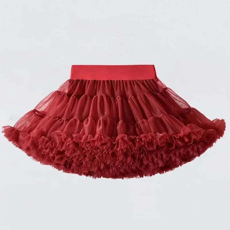 Lace Skirt Girls Fluffy Chiffon Pettiskirt Solid Colors Tutu Skirts Girl Dance Skirt Christmas Tulle Petticoat Tulle