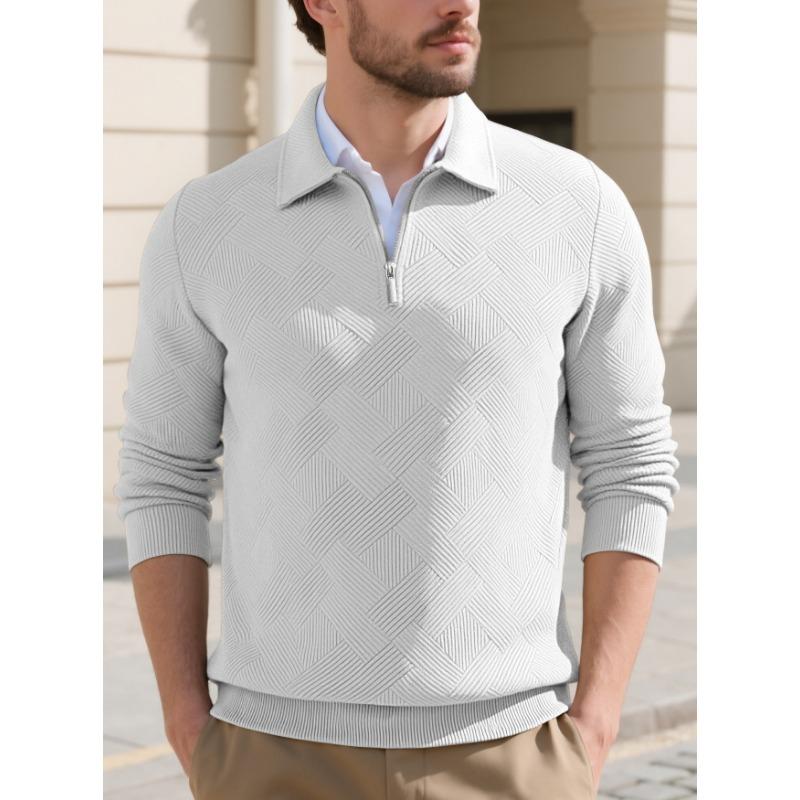 Men S European Size Jacquard Long Sleeve Turn Down Collar Casual Sweatshirt
