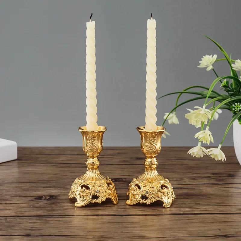 2PCS Gold/Silver European Metal Candle Stands - Antique Style God Candlesticks for Home Decoration