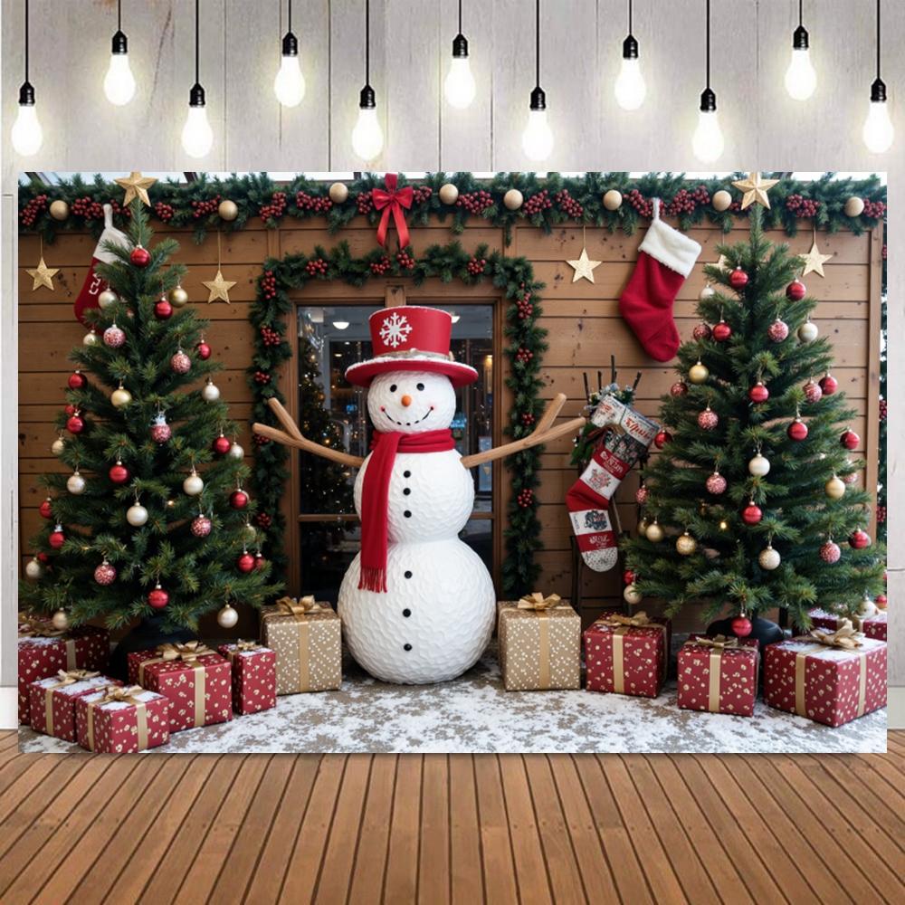 Winter Christmas Photography Background Window Curtain Fireplace Snow Xmas Tree Kids Family Portrait Home Decor Photo Backdrop7