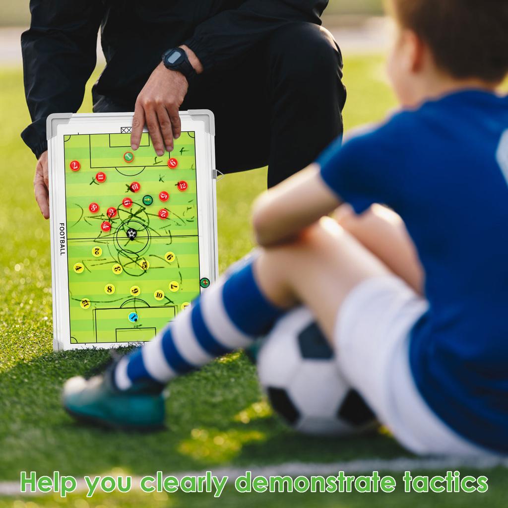 Magnetic Soccer Coaching Board Double Sided Dry Erase Soccer Tactics Board with Marker Pen and Eraser for Training Game Analysis