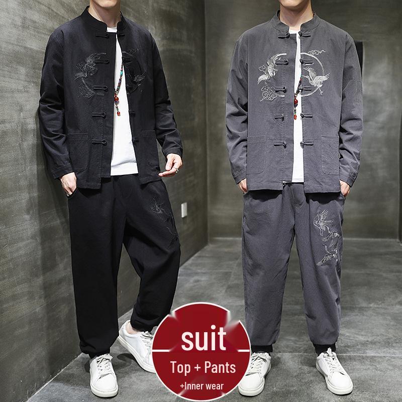 Spring and Autumn Chinese Hanfu Set: Men's Daoist Robe, Zhongshan and Tang Suit Inspired Outerwear