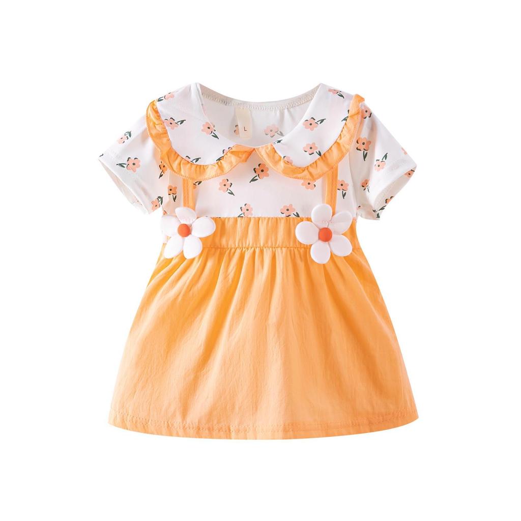 Korean Style Summer Princess Dress for Toddler Girls - Cotton Print Short Sleeve