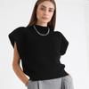 Pevný stojatý golier Pletená vesta s krátkym rukávom Office Lady All Match Fashion Vesta Košeľa Voľné Elegantné rovné topy