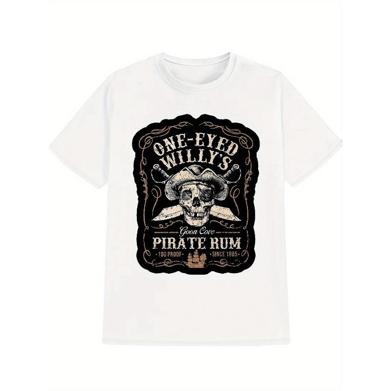 European Sizes Men'S Vintage Pirate T-Shirt - One-Eyed Willy'S Pirate Rum Graphic Tee with Skull & Crossbones, Casual Shirt for Pirate