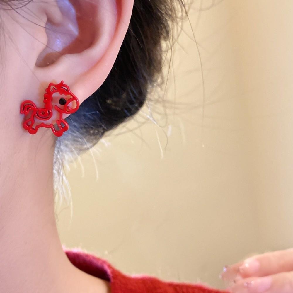 Fashion Jewelry Chinese Style Pony Earrings Rhinestone Drop Earrings New Year Horse Earrings  Woman