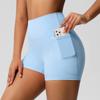 Pantaloni da yoga tinta unita con tasche – pantaloncini fitness traspiranti a vita alta snellenti per donna