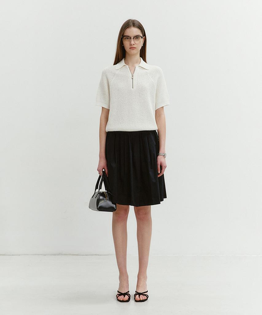 Deonseuteu Collared Half Zip-Up Knit Soft Cream_Udsw4B121Cr