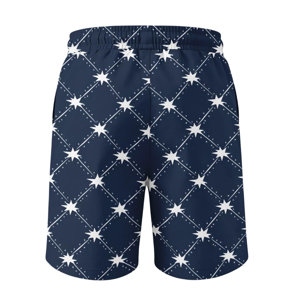 Men's Casual Drawstring Waist Shorts with Star and Wave Print Lightweight Summer Beach Shorts for Everyday Wear
