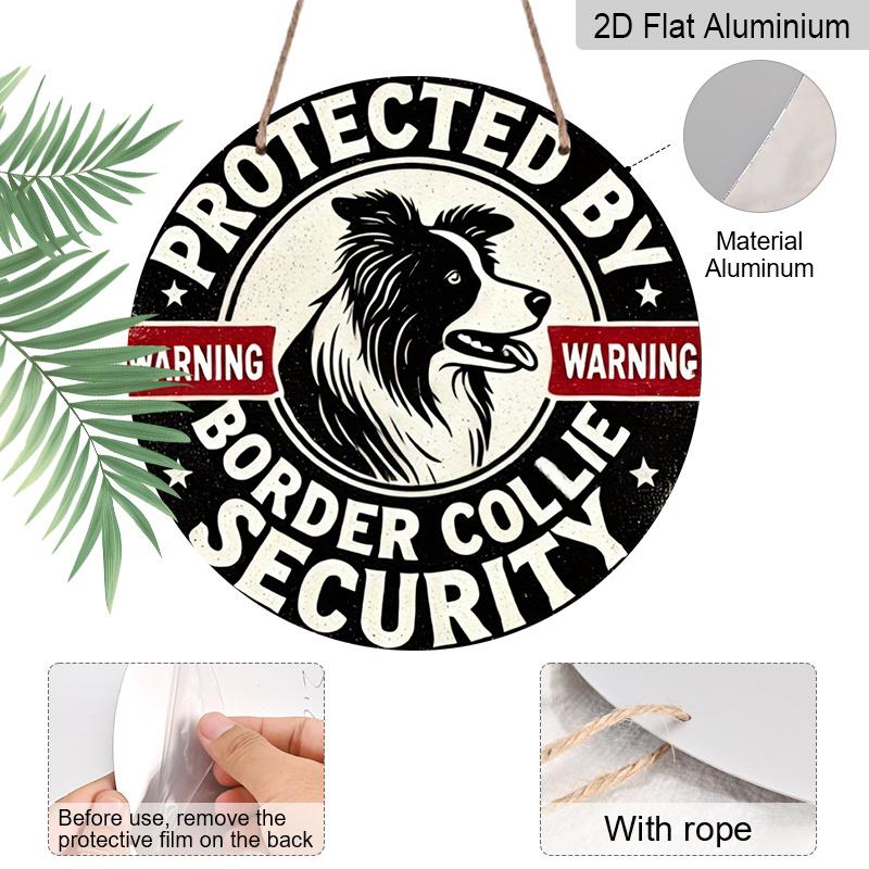 2D Flat Round Aluminum Sign, "Border Collie Warning", Is Very Suitable As A Home Decoration At The Entrance, Suitable for Villages, Farms, Kitchens