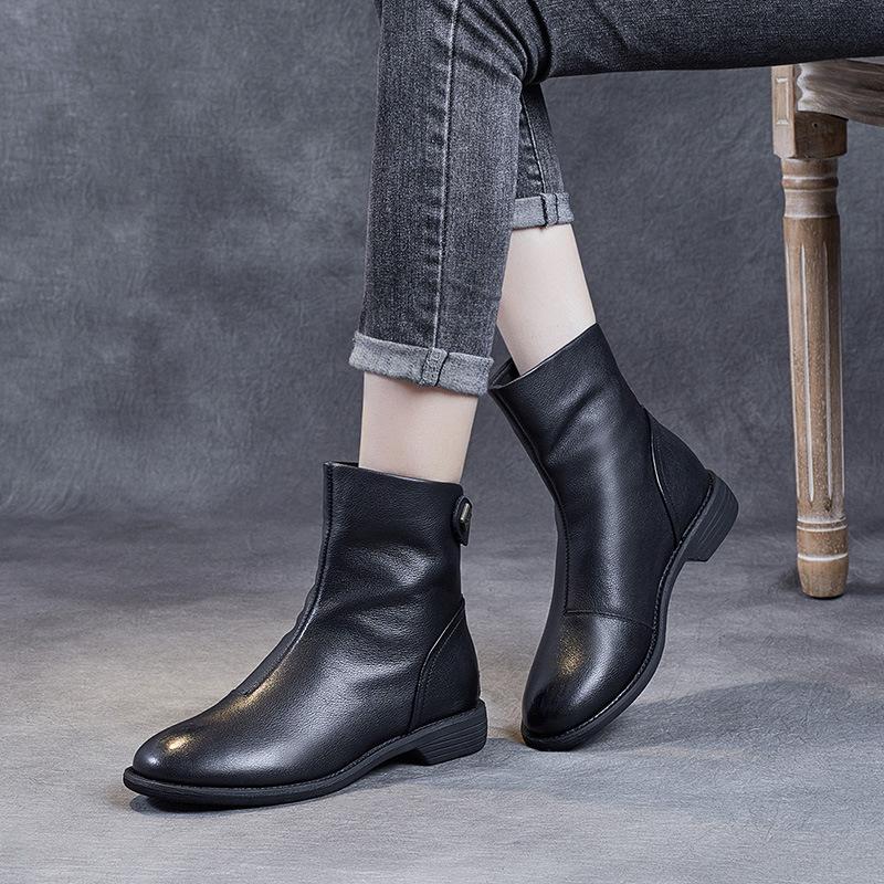 Leather Martin Boots Women's British Style 2026 New Trendy Chelsea Small Short Boots Flat Bottom Pointed Thin Women's Boots