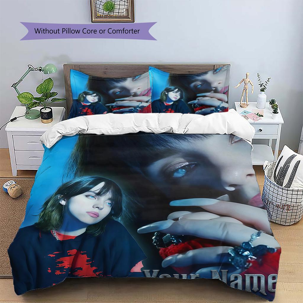 Biancheria da letto personalizzata Billie Eilish, Set copripiumino Copripiumino Federa Regalo di compleanno per la casa(1 * copripiumino + 2 * federa, senza nucleo) -HE31